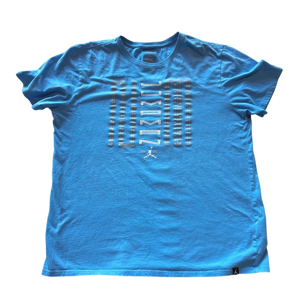 Jordan Mens XL Carolina Blue Graphic T-Shirt Checkered Back Stripe 844282-412